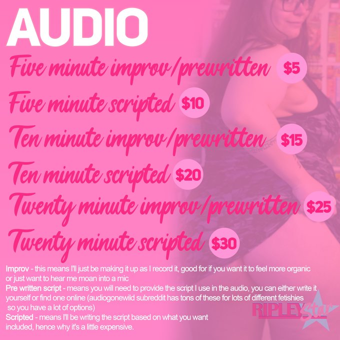 Custom Content prices!  Payment through paypal, message me with what you're looking for and I'll give