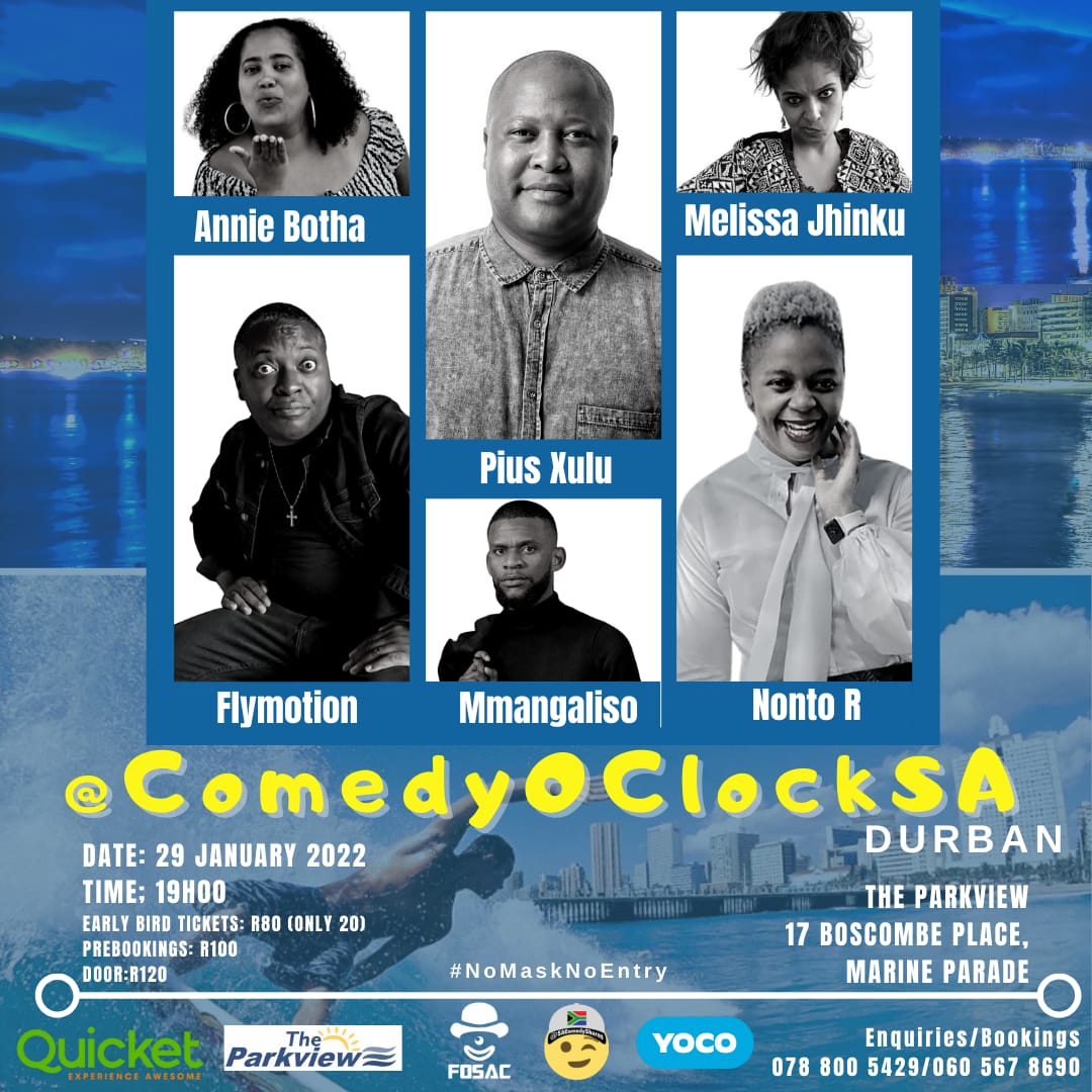 #FridayComedyNight (@ukhambabcomedy) on Twitter photo #Durban let's start the year off with some much deserved #laughter. Spread the word & come through 😷
<a href="/QuicketSA/">Quicket South Africa</a> 🎟 link: qkt.io/DYXCBd
<a href="/Yoco_ZA/">Yoco</a> 🎟 link: pay.yoco.com/fosac-producti…
#ComedyOClockSA #Comedy #StandUpComedy #DBNlol
<a href="/SAComedyShares/">#SAComedyShares</a> <a href="/ComedyOClockSA/">ComedyOClockSA</a> #Durban let's start the year off with some much deserved #laughter. Spread the word & come through 😷
<a href="/QuicketSA/">Quicket South Africa</a> 🎟 link: qkt.io/DYXCBd
<a href="/Yoco_ZA/">Yoco</a> 🎟 link: pay.yoco.com/fosac-producti…
#ComedyOClockSA #Comedy #StandUpComedy #DBNlol
<a href="/SAComedyShares/">#SAComedyShares</a> <a href="/ComedyOClockSA/">ComedyOClockSA</a>