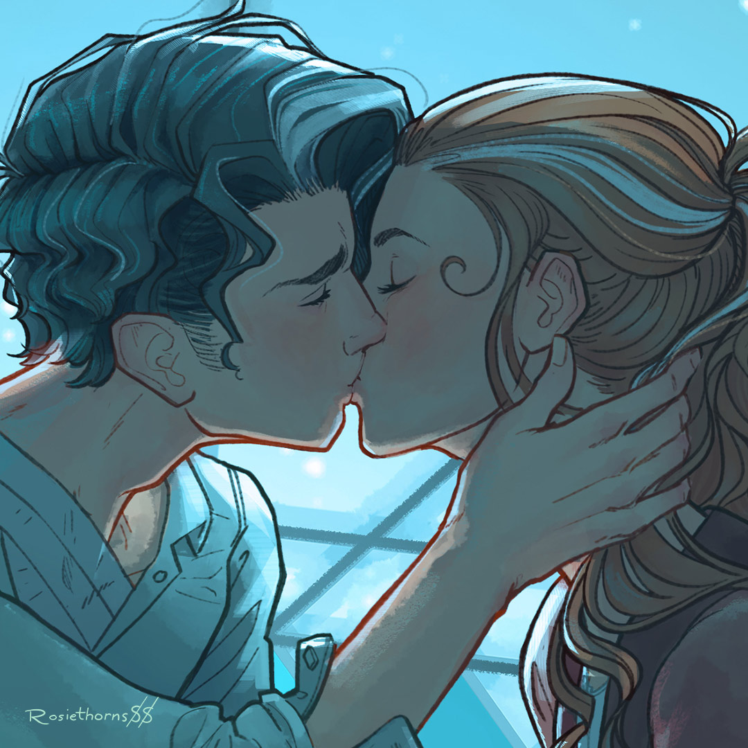 A new Sketch-a-Wish voted on by my wonderful Patreons for December! Featuring Nathaniel and Elisabeth (and a bonus Silas!) in a tender, snowy scene from #SorceryofThorns by <a href="/MarRogerson/">Margaret Rogerson (updates only)</a>!

This was such a heart-heavy scene and I have so many feelings for all three. 😩✨🧡