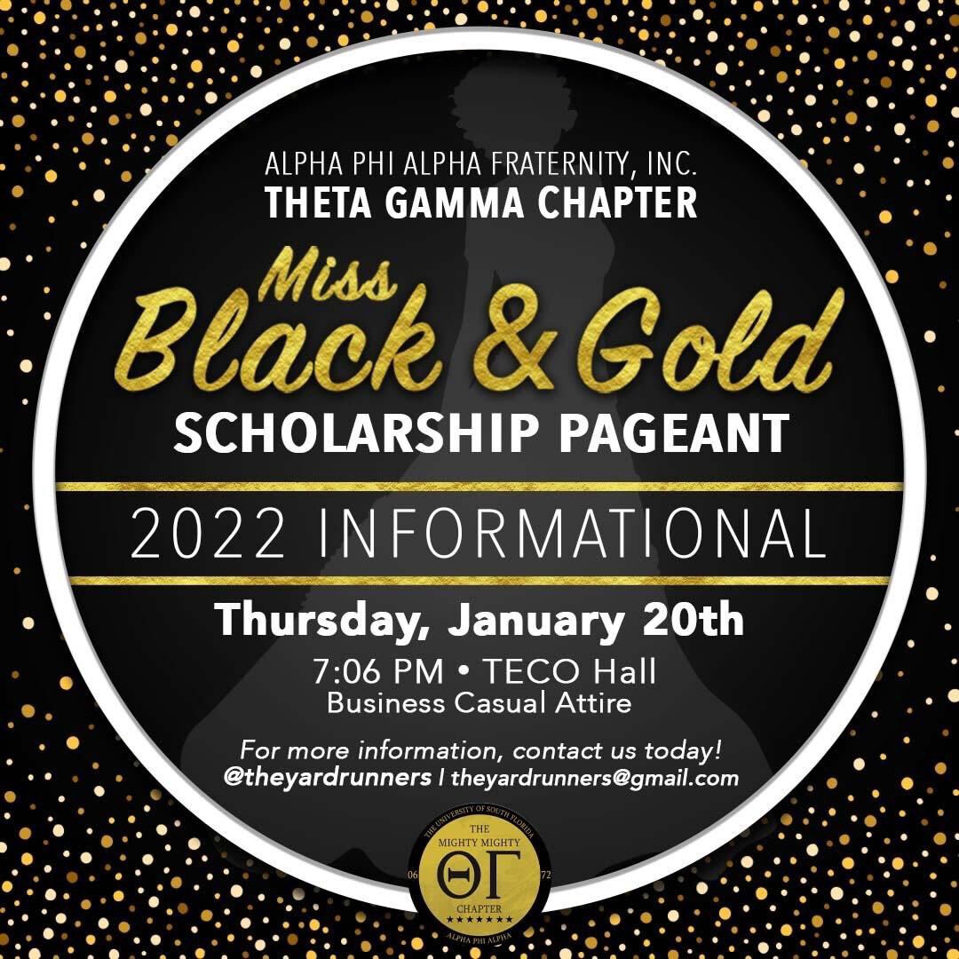 TheYardRunners's tweet photo. Are you Interested in learning what it takes to be a woman of distinction? Join the Theta Gamma chapter of Alpha Phi Alpha Fraternity Inc. on January 20th at 7:06 PM at TECO Hall to learn more about the Ms. Black and Gold Scholarship Pageant, Application, and Qualifications. https://t.co/AxXeI5L2Fs