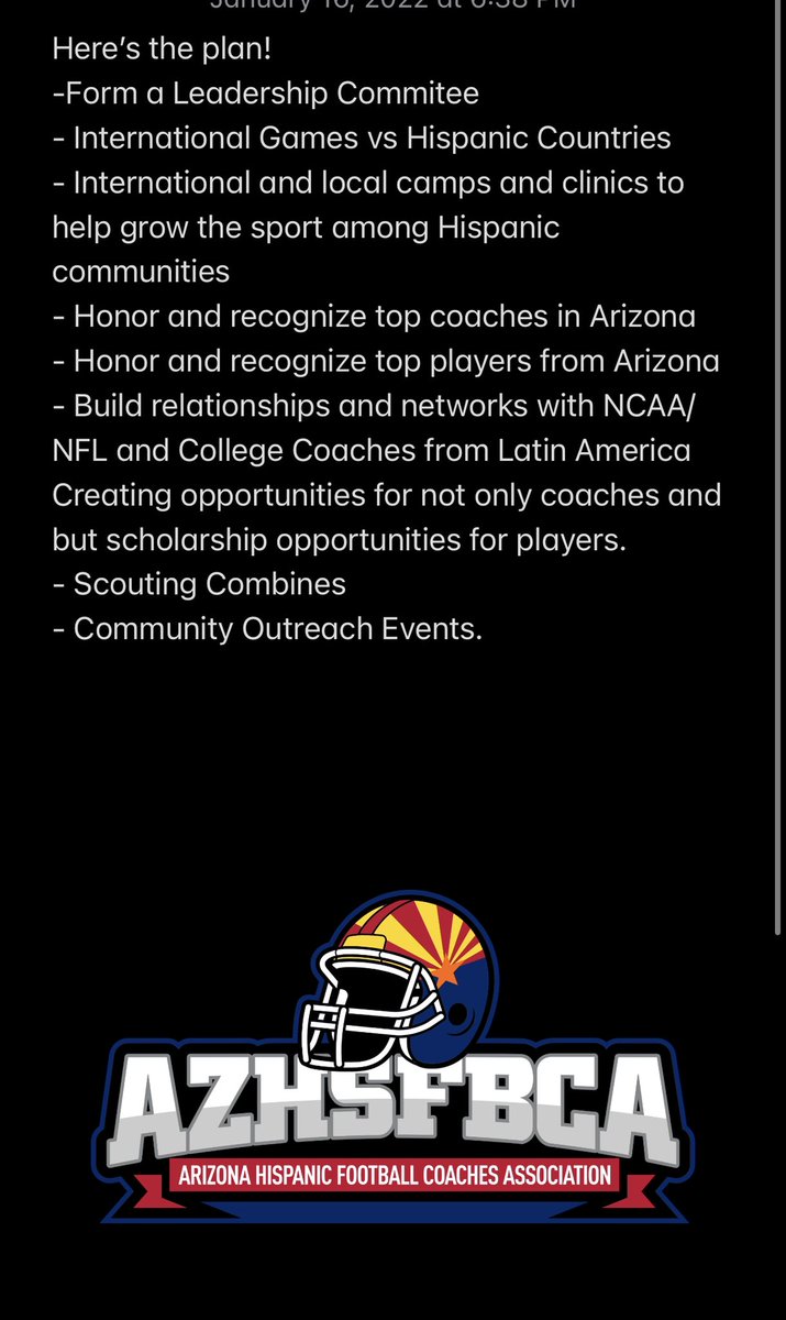 Let’s get this rolling!! Below is the link
To sign up!!!! All are welcome! Todos están bienvenidos! Only coaches from AZ will be allowed to sit on the council… sign up below!!!! Help share and follow <a href="/AZHSFBCA/">AZ Hispanic Football Coaches Association</a> spread the word!!!

forms.gle/k8HYBK3kNcx8Y6…