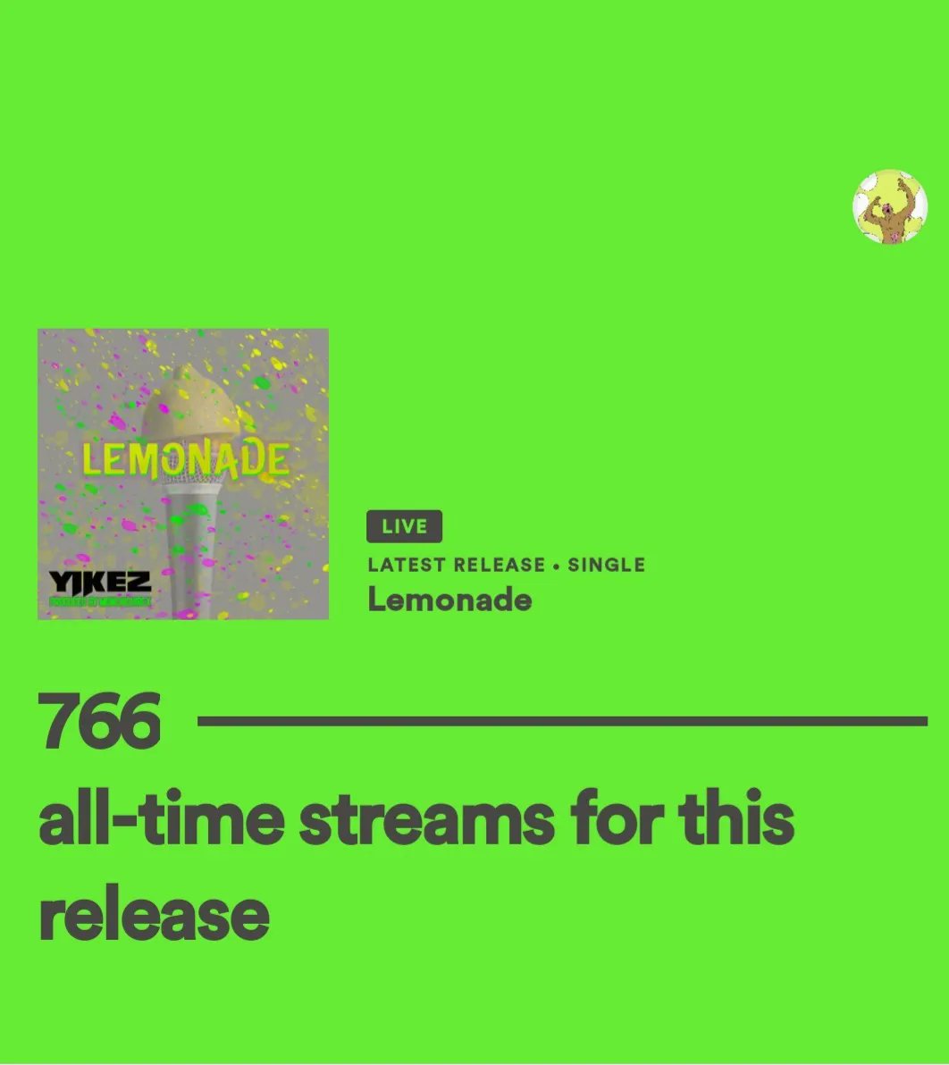 Yikez_muzik's tweet photo. Holy shit I was not expecting 700+ streams day one. That's killer dope! If you haven't heard yet check out Lemonade on Spotify. Thank you all for rocking with me๐งโโ๏ธ
#spotify #listentothis #createrdreams #dontgetbit #exchangeofenergy https://t.co/8MXzFN8jKV