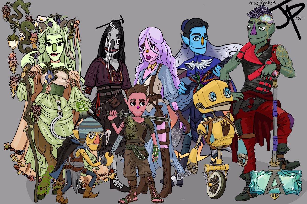 AceOfFishes's tweet photo. Muppet versions of the group! Dorian is my favorite. Used the poses and outfits of the official art #criticalrolefanart #CriticalRoleCampaign3 https://t.co/HliUu3jpTN