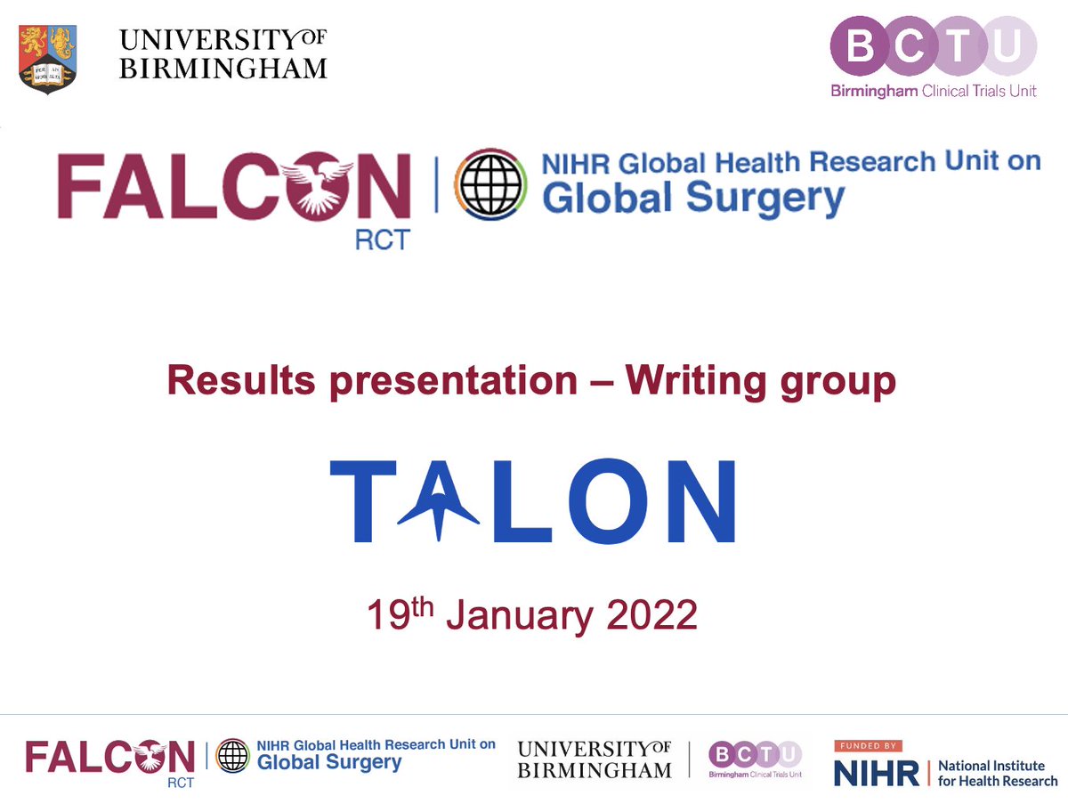 DrJamesGlasbey's tweet photo. Very excited this week for writing group meeting for #TALON #studywithinatrial #SWAT @FalconRct 

First look at mature results!

Important findings for #telemedicine in surgery worldwide #SoMe4Surgery @me4_so 

@aneelbhangu @rupert_pearse https://t.co/RFnjzLN0SD