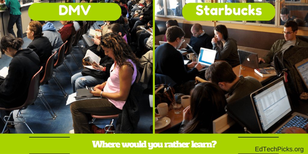 NFLaFave's tweet image. From the Archives: DMV or Starbucks - 21st Century Learning Spaces Reading Roundup buff.ly/2ejH0b0 #EdChat #TeachDifferent