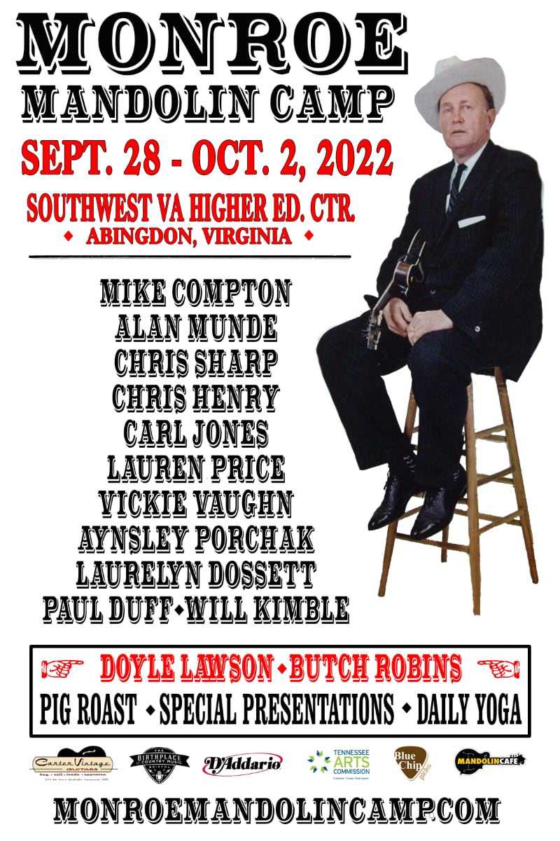 monroemandocamp's tweet photo. Register now for the 9th annual Monroe Mandolin Camp September 28-Oct 2 in Abingdon, VA. Come find your #monroestyle at this one-of-a-kind #bluegrasscamp experience! Register at
https://t.co/Ib4tBPMucn
#bluegrass #billmonroe monroestyle #monmancamp2022 https://t.co/O3Sve8eIWJ