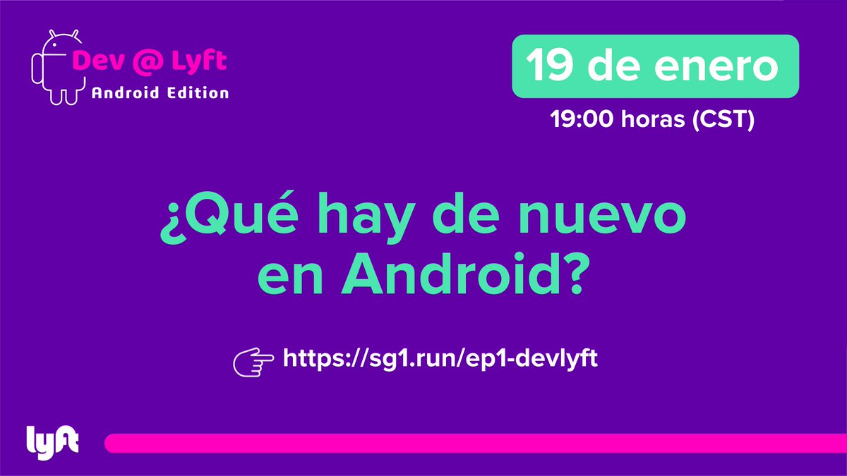 Dev @ Lyft - #Android Edition es una serie de meetups donde <a href="/murki/">Miguel</a> y Ana hablarán sobre lo nuevo, arquitectura o lo que <a href="/lyft/">Lyft</a> está haciendo en la plataforma para tener buenas prácticas o innovaciones.
🔗 sg1.run/ep1-devlyft
🗓️ 19 de enero de 2022
⏰ 19:00 horas (CST)
