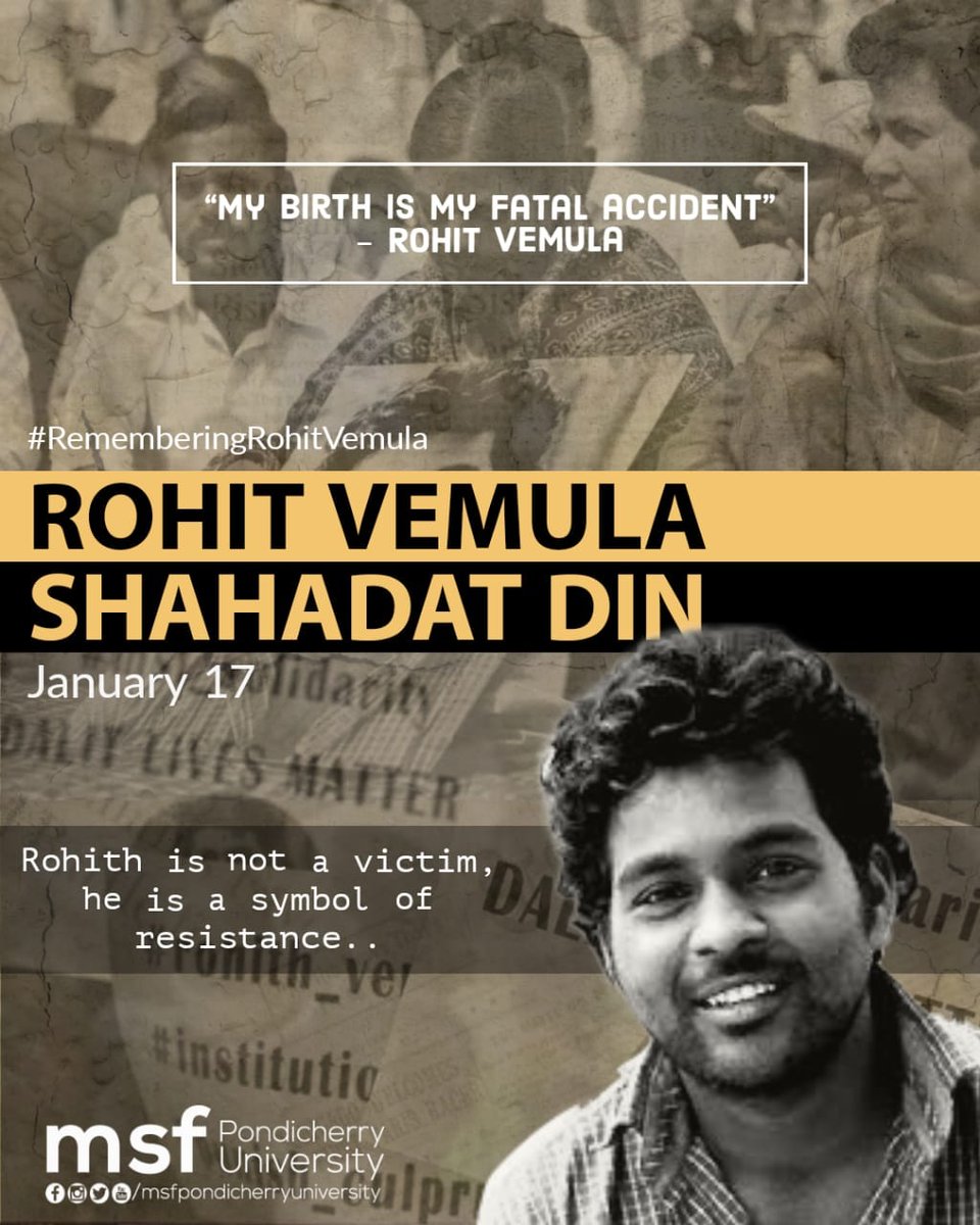 msf_pondiuni's tweet photo. #RememberingRohitVemula

Rohith is not a victim, he is a symbol of resistance..

msf Pondicherry University https://t.co/yWSSdjB7VP