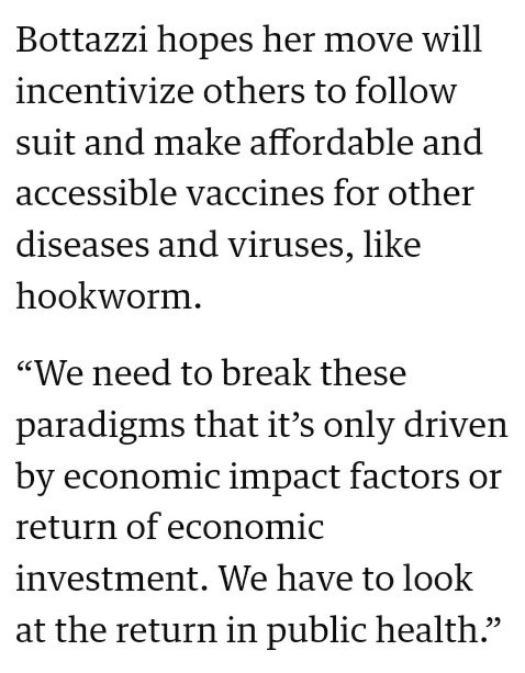 JoseM_31416's tweet photo. .@DeanBaker13

BTW, the Guardian ran an article about the vaccine Prof. Hotez &amp; his team made. It includes some quotes from Prof. Maria Bottazzi, @mebottazzi who co-led the team, on why the vaccine wasn't patented. I think you'll like what she said.

https://t.co/569rNG6Wup https://t.co/9AlsYT1fzU