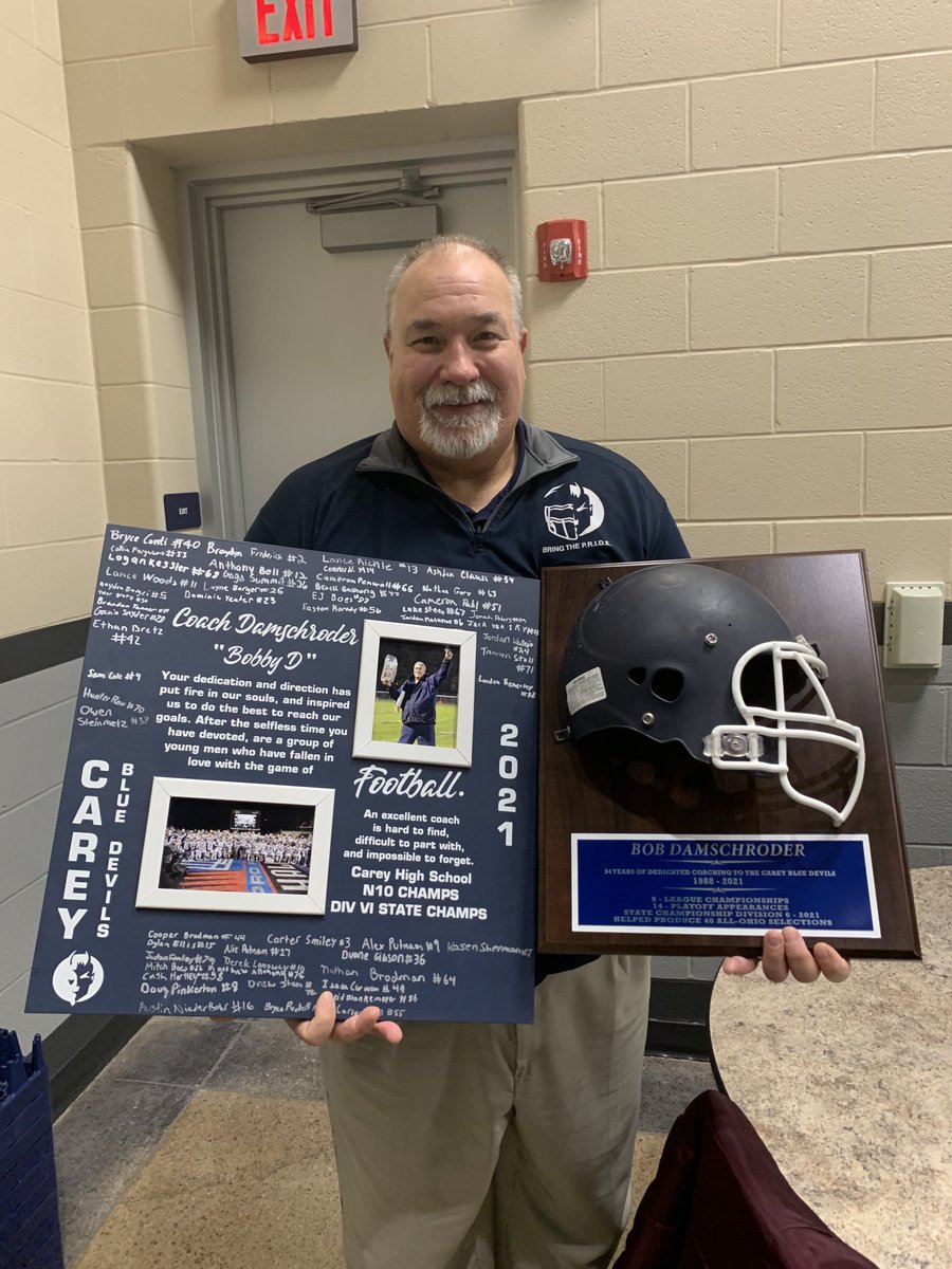 devils_fb's tweet photo. A huge, &amp; well-deserved, congratulations to ⁦@rdamschroder1⁩ as he wraps up 34 years of blood, sweat and tears given to the Carey football program. We’ll miss you &amp; your love of the game. Best wishes as you move forward in life. #WeWannaBeFootballHeroes #AGreatDayToBeAlive https://t.co/B2yv4Z6Ajh