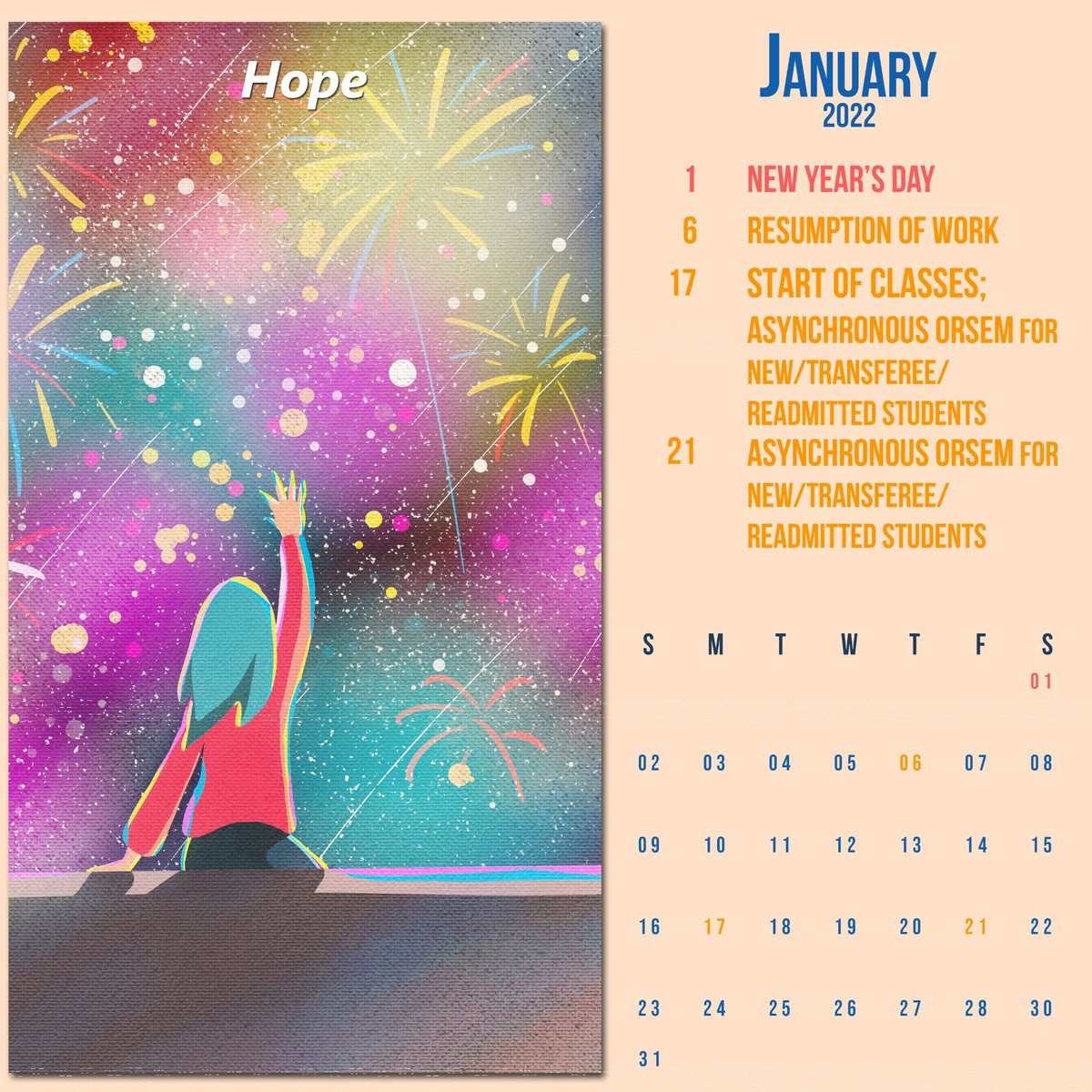 ADNU_Official's tweet photo. Here's your downloadable/printable Weekly Calendar, with #ImportantDatesToRemember for January 2022!
https://t.co/SB9etJnAsH
Good luck and God bless this second semester, Ateneans!
#ExperienceOSA #AdnuOsa #ImportantDatesToRemember https://t.co/TtE4j4mUES