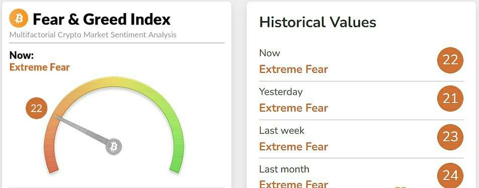 SiriusGuildGame's tweet photo. Today's panic and greed index is 22, the level is still extreme panic
#Cryptos https://t.co/hRa8JlbkjU