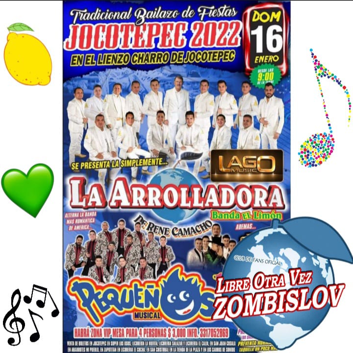 catypromos's tweet photo. 🔊 ¡¡ H O Y !! 
DOMINGO 1️⃣6️⃣ de Enero
 La 💚 @Arrolladora 🍋
Banda El Limón de Don  Camacho 💚🍋 se presenta en:

🔸JOCOTEPEC,  JALISCO. 🇲🇽

Presentando su TOUR:
"EN CONTRA DE MI VOLUNTAD" 🎶

#Arrolladora 🤤 🕺🏻❤️ 
#ZombisLOV 🍋 💚 
#YoSoyArrollaFan🤩 https://t.co/uP129OdV57