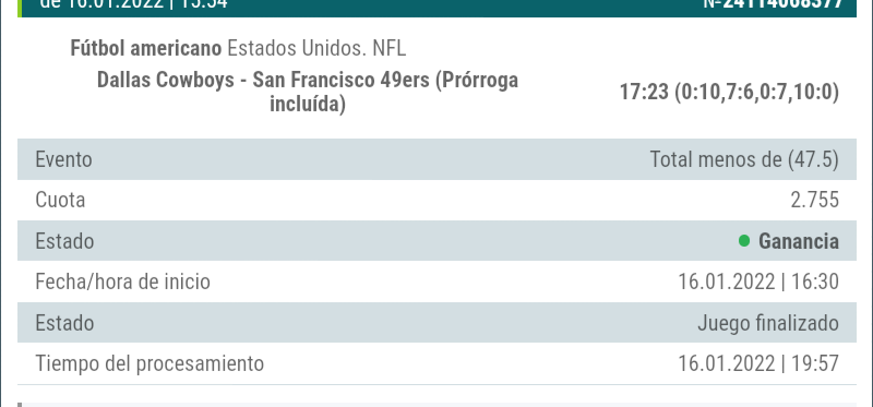 ApostadorRick's tweet photo. Les dije que les iba a presumir el ticket 😎

Under 47.5 ✅✅✅

Gracias #DallasCowboys 

Únanse a mi canal, allí se comparten GRATIS 😈
https://t.co/1WwNBcclJB

#NFLPlayoffs #49ers #Pittsburgh #KansasCity #apuestas #FreePick #tipster https://t.co/IpbHyoaE9o
