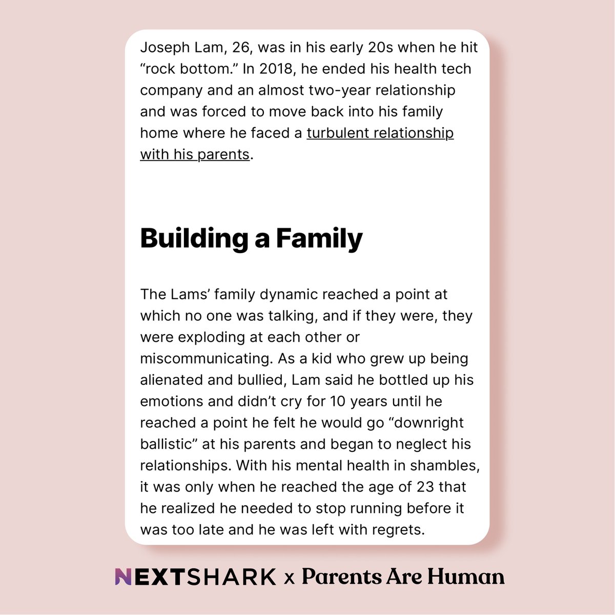 joejlam's tweet photo. We are so honored and grateful to be featured on @NextShark. Thank you, @mainachen, for putting an exceptional amount of care and thought into writing this story about @parentsarehuman. 

https://t.co/YNt1UzR6Zb https://t.co/MemA4omesm