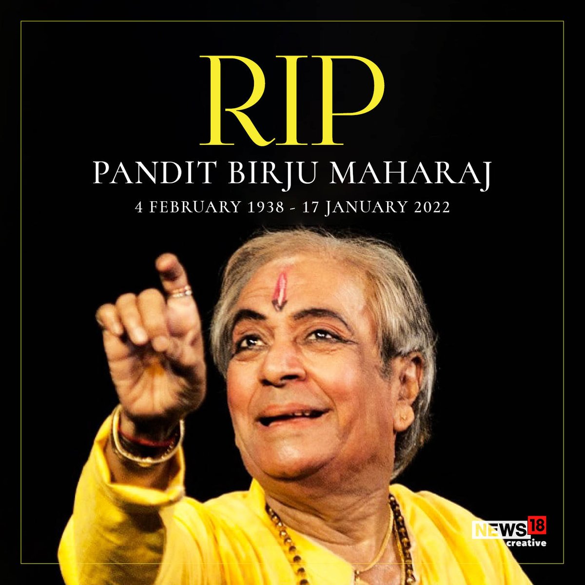 #Kathak legend Pandit Birju Maharaj passes away at the age of 83. A recipient of Padma Vibhushan, he was an equally prolific singer, poet & painter

#PanditBirjuMaharaj