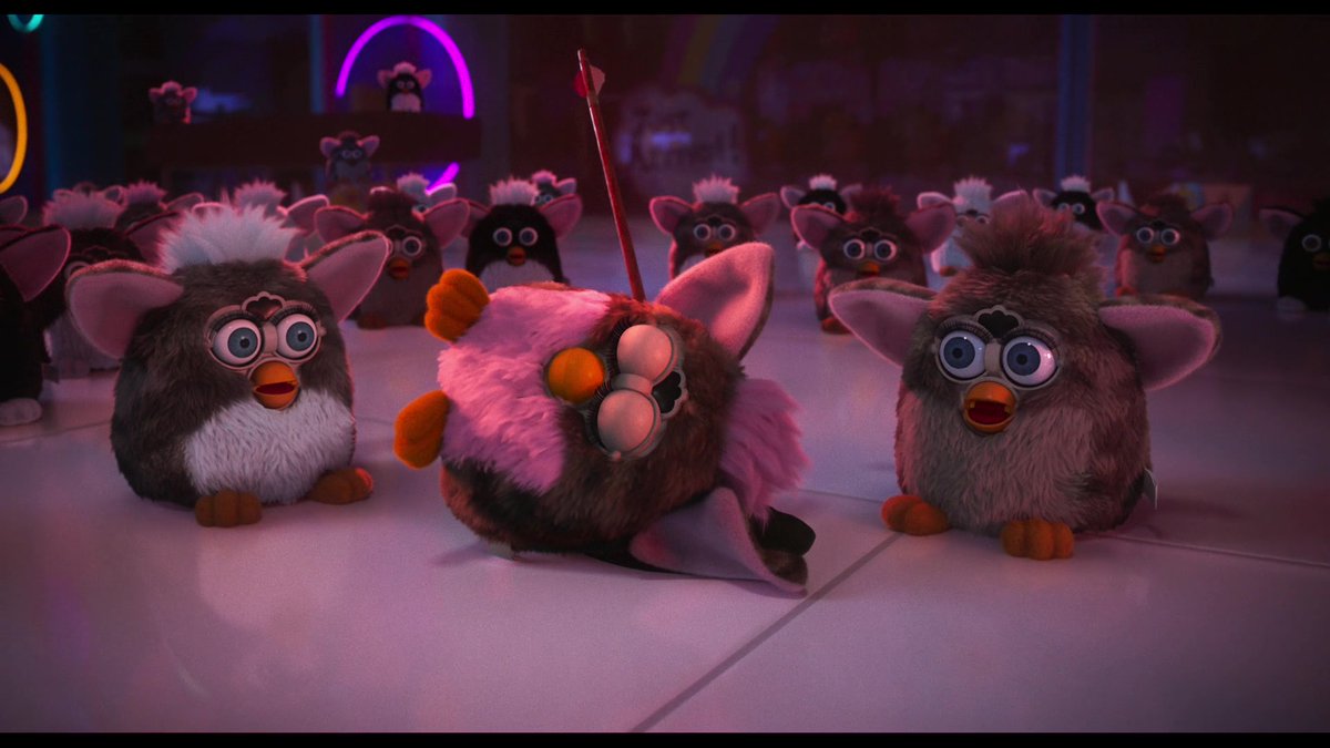 mlasker's tweet photo. Holy Furbys! First, our modeling team at Imageworks built  a regular sized Furby that we then painted texture variations for. Next, we built a massive one and re-groomed its fur so it's movement and scale felt convincingly huge. #TheMitchellsVsTheMachines #Netflix #animation #art https://t.co/PVmnh0fyAA