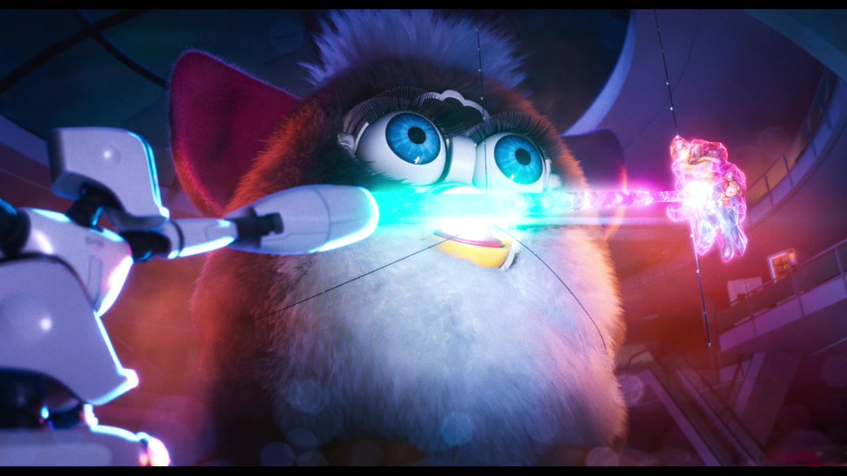 mlasker's tweet photo. Holy Furbys! First, our modeling team at Imageworks built  a regular sized Furby that we then painted texture variations for. Next, we built a massive one and re-groomed its fur so it's movement and scale felt convincingly huge. #TheMitchellsVsTheMachines #Netflix #animation #art https://t.co/PVmnh0fyAA