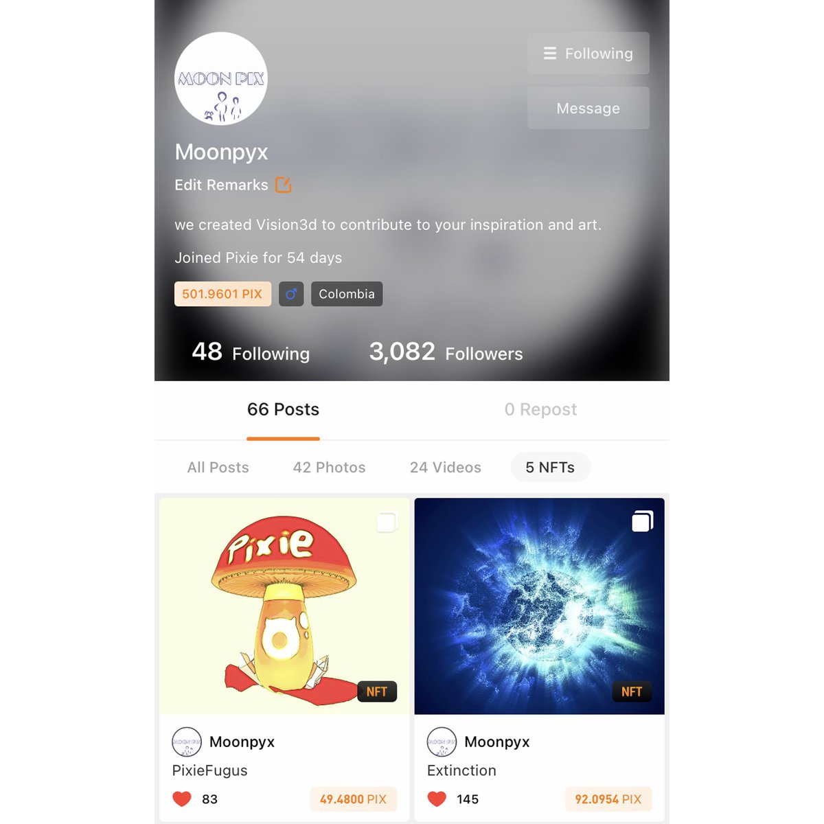 Happy Monday everyone. Check out our latest #NFT #artwork pick from our #Pixie platform. Creation by our talented #Pixie user (Moonpyx). Come and download Pixie and join our great #NFTcommunity!
#NFT #nftart #nftcollector #cryptonews #cryptoartists #art