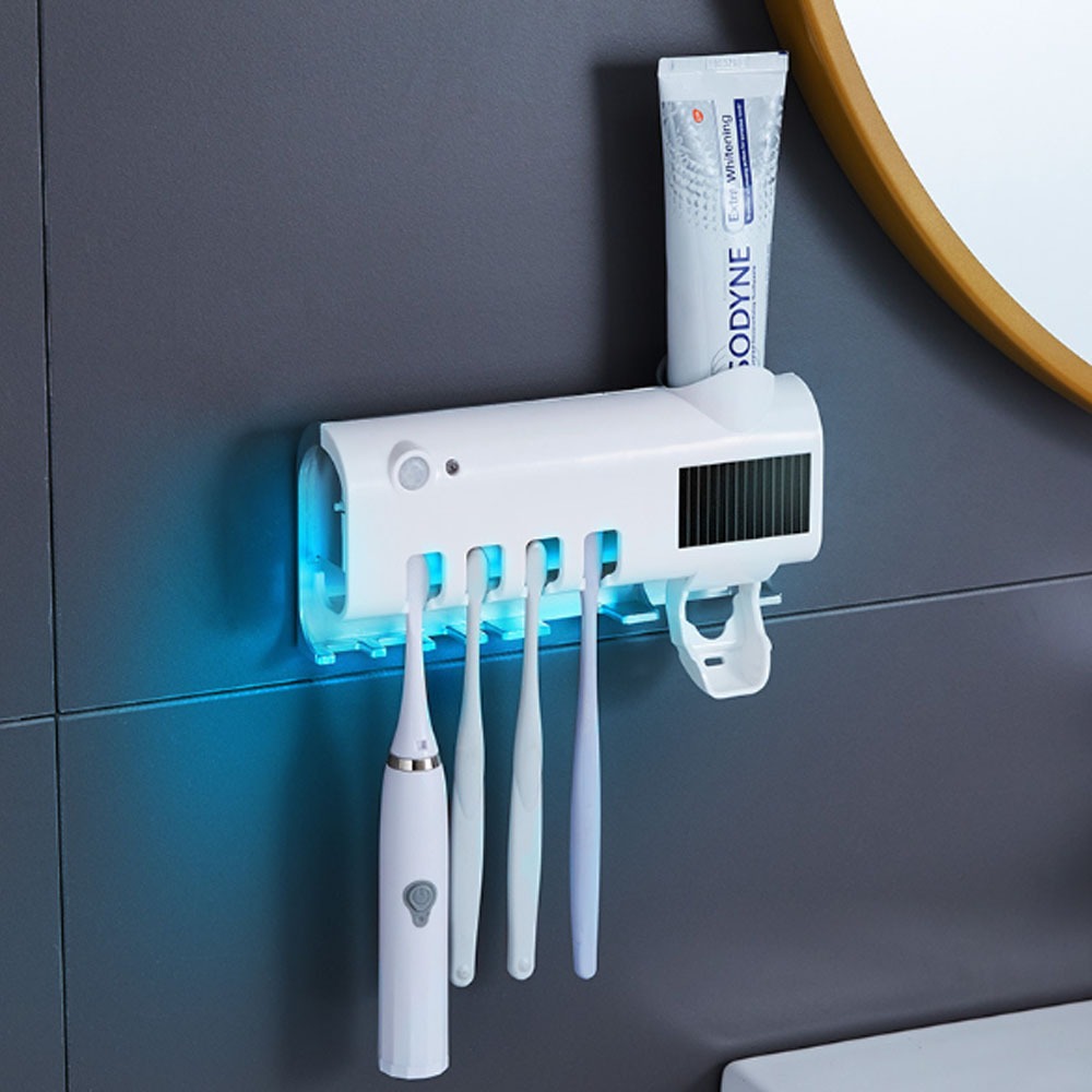 UV Light Sterilizer Toothbrush Holder Cleaner & Automatic Toothpaste Dispenser 