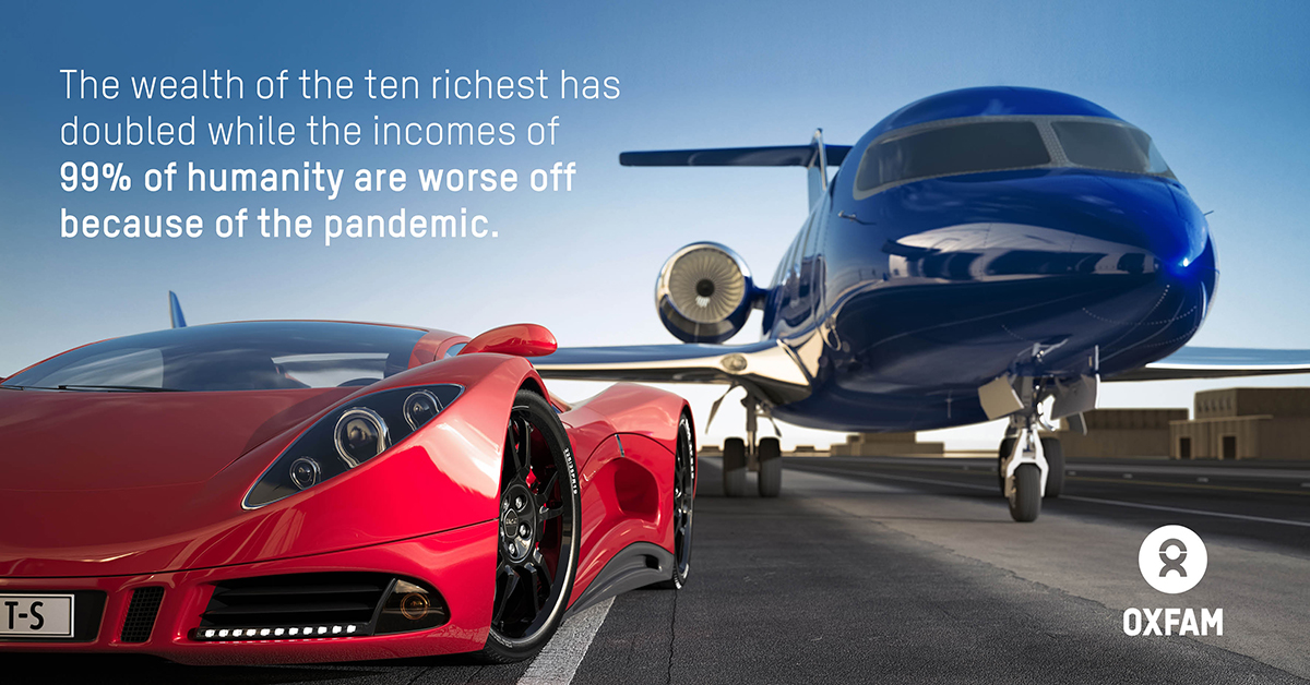 PRESS RELEASE: 10 richest men double their fortunes in pandemic while incomes of 99 percent of humanity fall.

New billionaire minted every 26 hours, as inequality contributes to the death of 1 person every 4 seconds.

oxf.am/32RQSIf 

#Inequality #DavosAgenda <a href="/wef/">World Economic Forum</a>