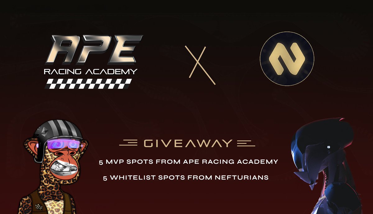 Ape Racing Academy (@aperacingeth) on Twitter photo We've partnered with <a href="/Nefturians/">Nefturians</a> 🏁
5 WL from their project
5 MVP roles from ours
☑️Follow <a href="/ApeRacingETH/">Ape Racing Academy</a> & <a href="/Nefturians/">Nefturians</a>
☑️RT & Tag 3 Friends
☑️Join both Discords (links in bio) We've partnered with <a href="/Nefturians/">Nefturians</a> 🏁
5 WL from their project
5 MVP roles from ours
☑️Follow <a href="/ApeRacingETH/">Ape Racing Academy</a> & <a href="/Nefturians/">Nefturians</a>
☑️RT & Tag 3 Friends
☑️Join both Discords (links in bio)
