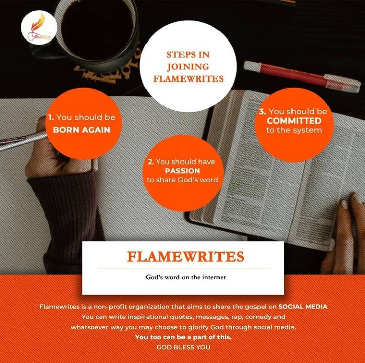 flamewritesorg's tweet photo. Hey, Child of God🤚. Have you heard about the great work God is doing all over social media📲💻? 

Flamewrites is an online based Christian Organization where christians come together in love and light with the passion and goal of sharing God's word all over the Internet🌍. https://t.co/9Slr1yRh5r
