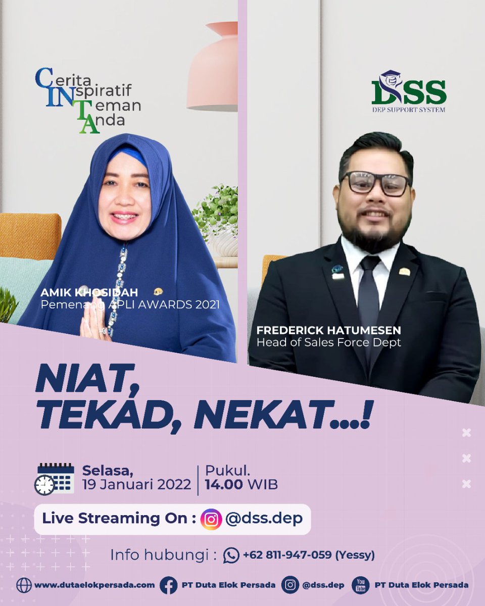 dep_id's tweet photo. JANGAN LEWATKAN C.I.N.T.A
Double Diamond Amik Khosidah telah terpilih menjadi salah satu ENTREPRENEUR of THE YEAR - APLI AWARDS  2021. 
Simak, apa kiat-kiat suksesnya dan bgm bisnis DEP
telah menjadikannya pribadi yg lebih baik.

Streaming on IG dss.dep; 
https://t.co/ToVU0aNtIH https://t.co/8SRPvqMrnt