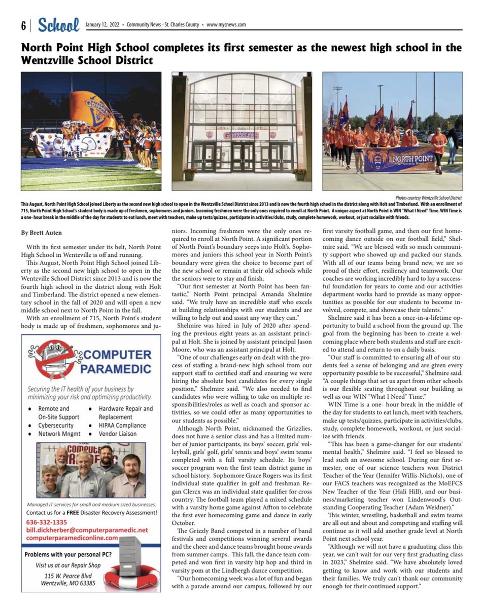 Dr_Shelmire's tweet photo. That’s a wrap for our 1st semester at North Point!!!  Thanks for the article St. Charles County Community News! 🧡💙 https://t.co/HzlxK6qDKa