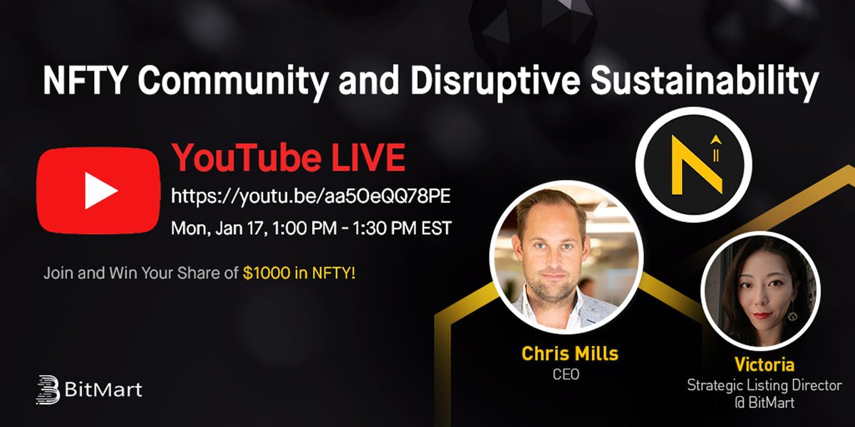 🔈Join us <a href="/NFTYtoken/">Naughty Token</a> 1PM EST Jan 17 for $NFTY Live AMA! We are pleased to have Chris Mills, CEO of NFTY !

1⃣ Follow <a href="/BitMartExchange/">BitMart</a> &amp; <a href="/NFTYtoken/">Naughty Token</a>
2⃣ RT &amp; tag 3 frds
3⃣ Subscribe youtu.be/aa5OeQQ78PE
4⃣️Fill out: forms.gle/rbknY22aAkty81…

🔥  Win your share of $1000 in NFTY!