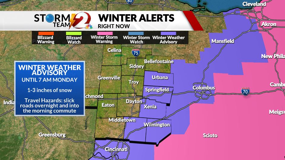 CarlySmithWX's tweet photo. The snow is starting to come to an end in Montgomery County. Showers will continue to move east. The Winter Weather Advisory is until 7 a.m for Warren, Clinton, Greene, Clark, and Champaign County. Be prepared for slick roads during the morning commute. 
https://t.co/2LaUA2GxKP https://t.co/ZWKPeJpAXI