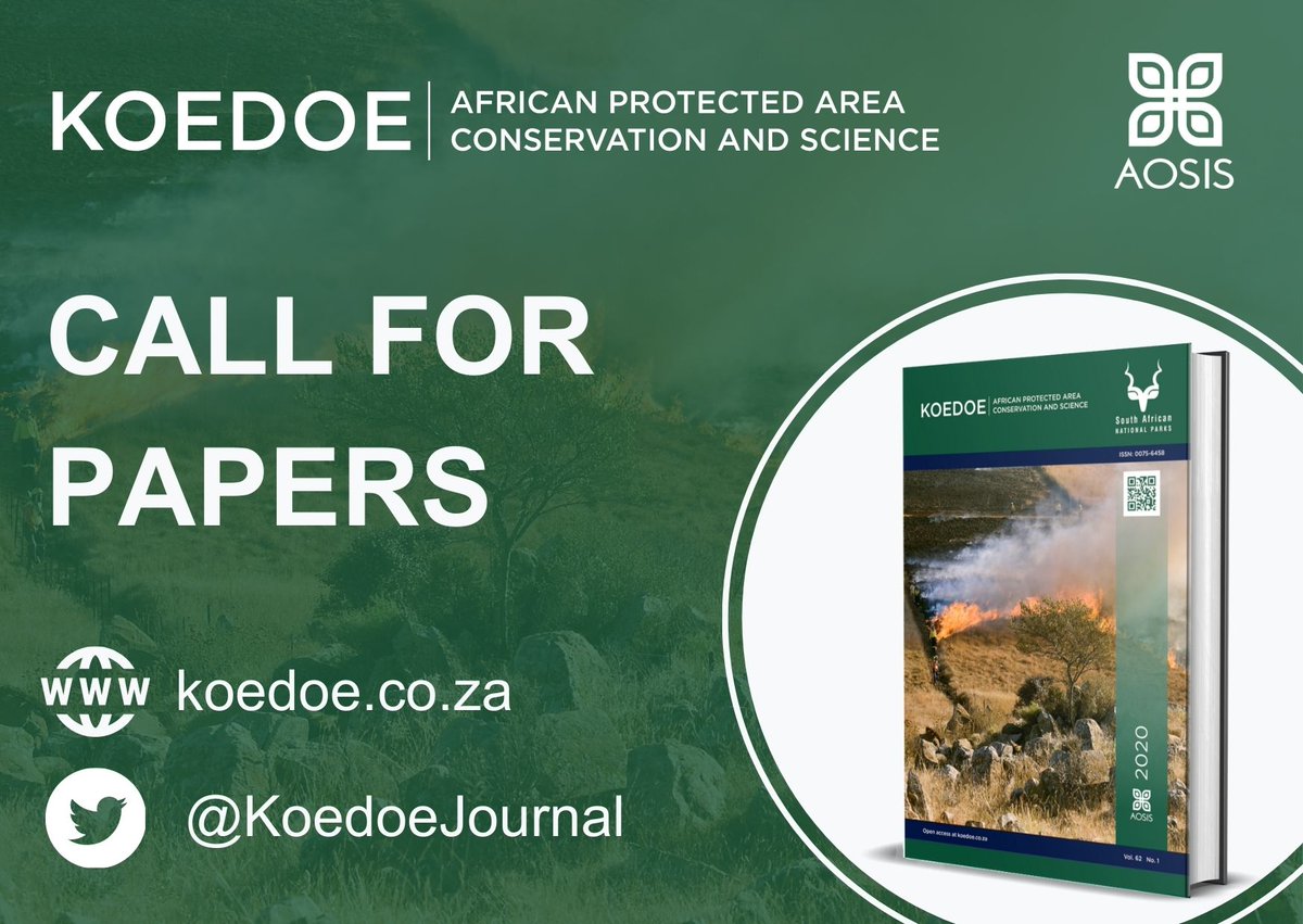 Reminder: Submit your latest research towards <a href="/KoedoeJournal/">Koedoe: Protected Area Science and Management</a> 

Read more...bit.ly/3phTzdx

For submission guidelines, please visit bit.ly/3xkZJwO

Journal affiliation: <a href="/SANParks/">SANParks</a>