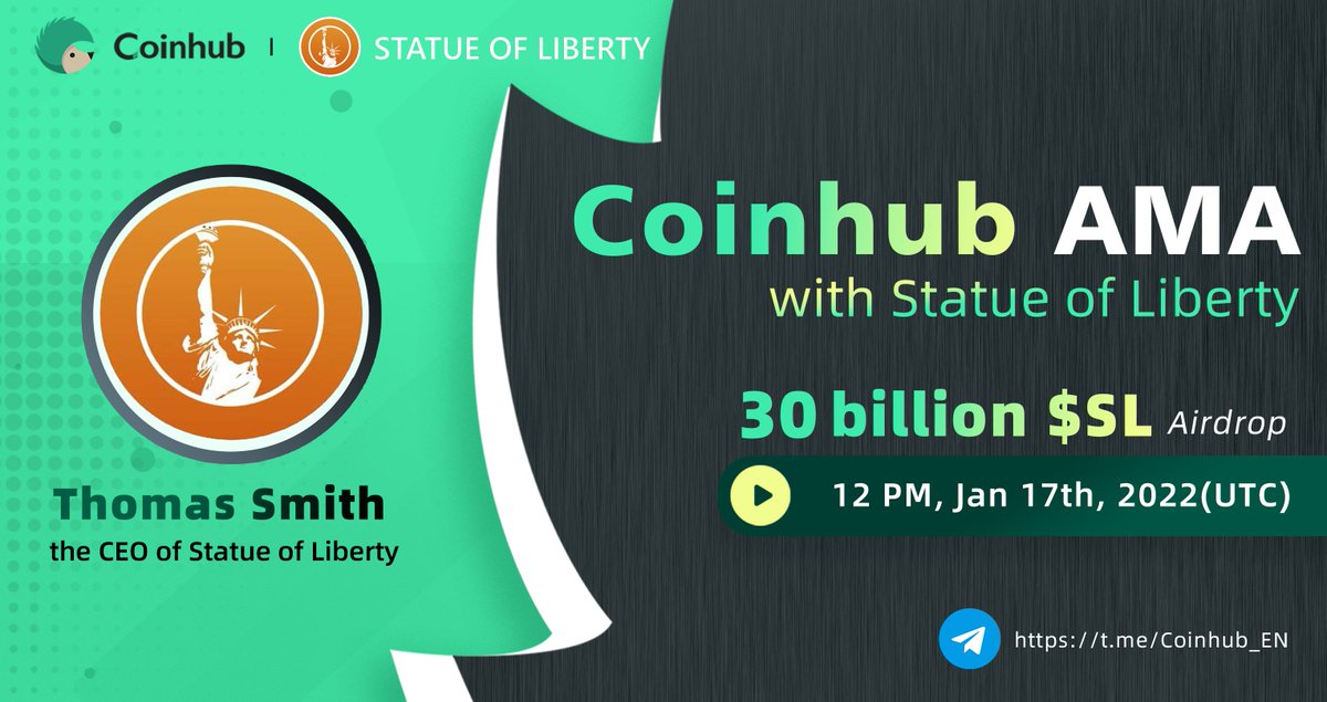 Coinhub #AMA series with <a href="/SL_Protocal/">SL</a> 

💰30 Billion $SL
📌Venue: t.me/Coinhub_EN
⏰12PM UTC, Jan 17th, 2022

✅Follow <a href="/Coinhub_Wallet/">Coinhub Wallet</a> and <a href="/SL_Protocal/">SL</a> 
✅Join t.me/Coinhub_EN and t.me/SL_Protocal
✅Rt+Like+Tag 3ppl ​
✅Fill out gleam.io/RG3Tc/coinhub-…