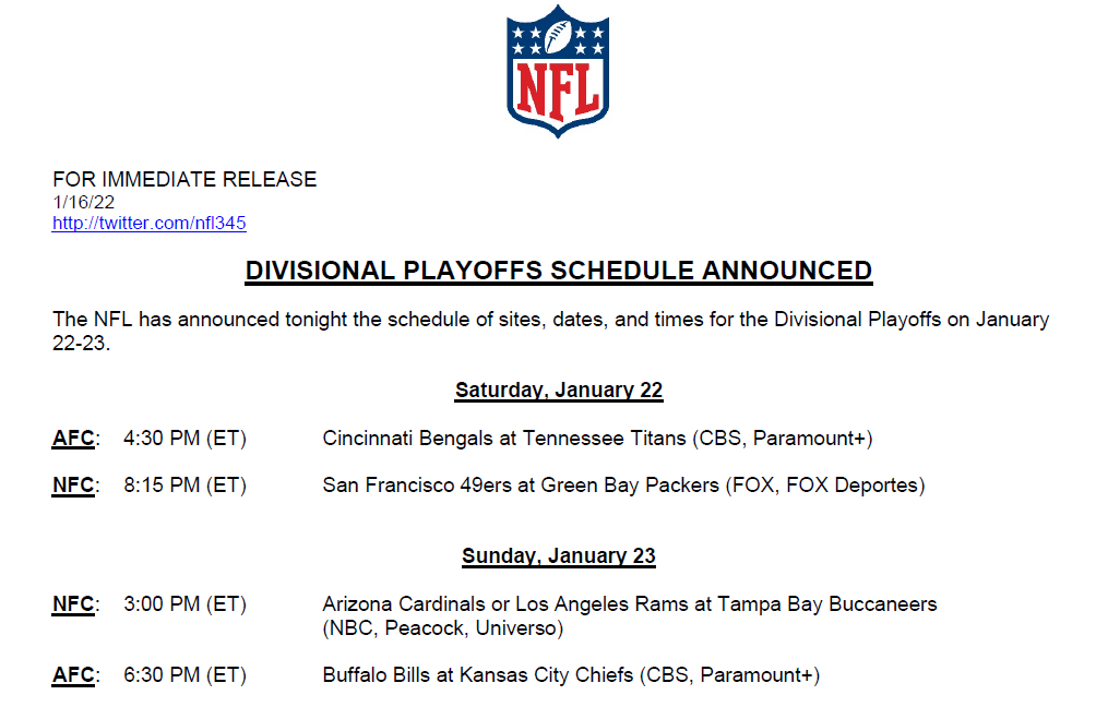 NFL announces 2022 playoffs schedule