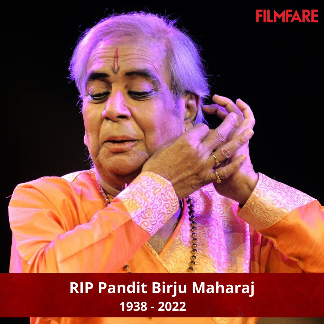 filmfare's tweet photo. Kathak legend #PanditBirjuMaharaj has died at the age of 83. Honoured with the country’s second-highest civilian award, Padma Vibhushan, Pandit Birju Maharaj remains an artiste with no equal. https://t.co/waEpAg7ney