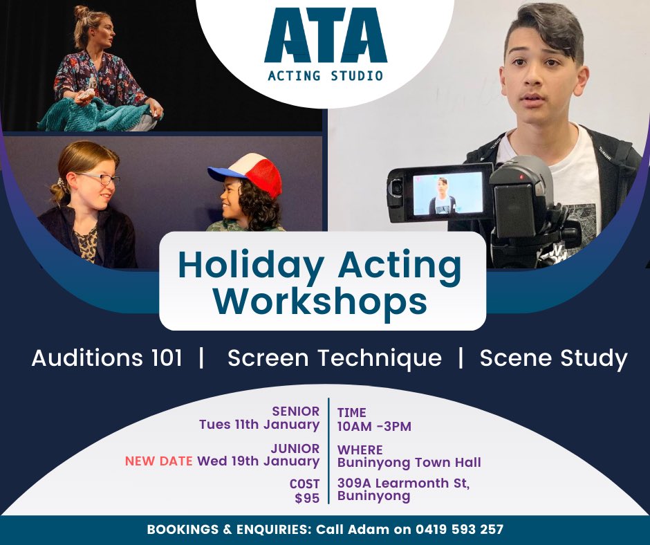 ATAacting's tweet image. Still spots available in the ATA Junior Holiday Workshop this Wednesday 🎬 #buninyong #ballarat #actingclass #ataactingstudio #actor #auditiontechnique #auditions 🎥