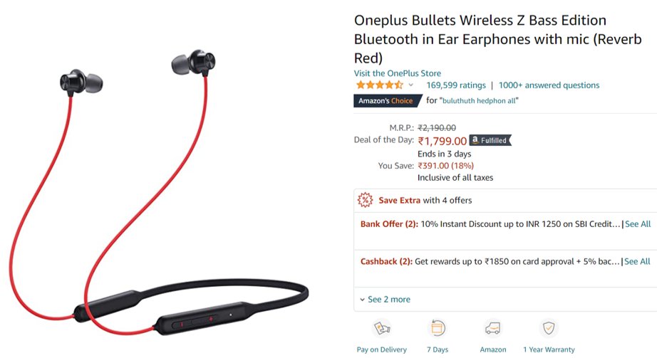 TVNUTube's tweet photo. AMAZON GREAT REPUBLIC DAY SALE Amazon India Great Republic Day Sale On https://t.co/lmaK7BUBYA  
AMAZING OFFER ... ON 
Oneplus Bullets Wireless Z Bass Edition Bluetooth in Ear Earphones with mic (Reverb Red) 
https://t.co/2kvlIysFeU https://t.co/MuDfTF8QWG