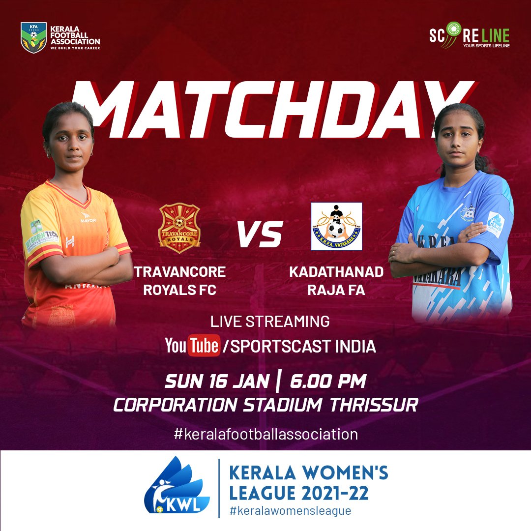 __kwl__'s tweet photo. Kerala Women's League 2021-22⚽
@travancoreroyalsfc 🆚 @krfavatakara
🕰️ 6 pm
🏟️ Corporation Stadium Thrissur
📱Live Streaming SportsCastIndia
@scoreline_sports
@keralafootballassociation
#keralawomensleague #footballforwomen #keralafootballassociation #scorelineup https://t.co/zXTVEXHE6g