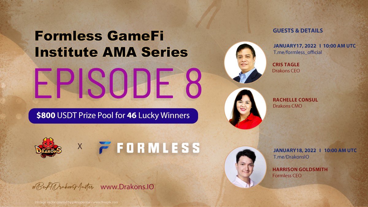 Join us this afternoon as <a href="/DrakonsIO/">Drakons</a>  will be the special guest in Episode 8 of @formlessgamefi AMA Series. Let’s all catch up! See you later at t.me/formless_offic…

<a href="/coinkit_/">CoinKit</a> com 1 300 DGB #DrakonsGoesFormless