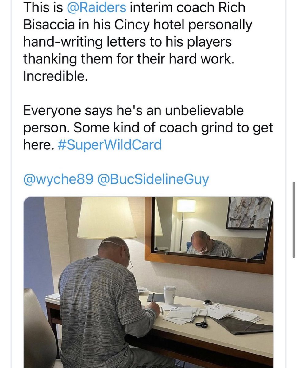 _willcompton's tweet photo. Coach Bisaccia. Not many like him. https://t.co/WKw9pFT43W