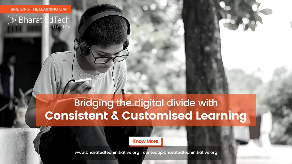 BharatEdtech's tweet photo. Bridging the #digitaldivide calls for a holistic approach. At #BharatEdTechInitiative, we have adopted a multi-pronged approach to ensure that #digitallearning leads to improved #learningoutcomes for #students. Know more: https://t.co/lR3rlBStOy

#BEI #LearningGap #Education https://t.co/ZWYdtCFOcs