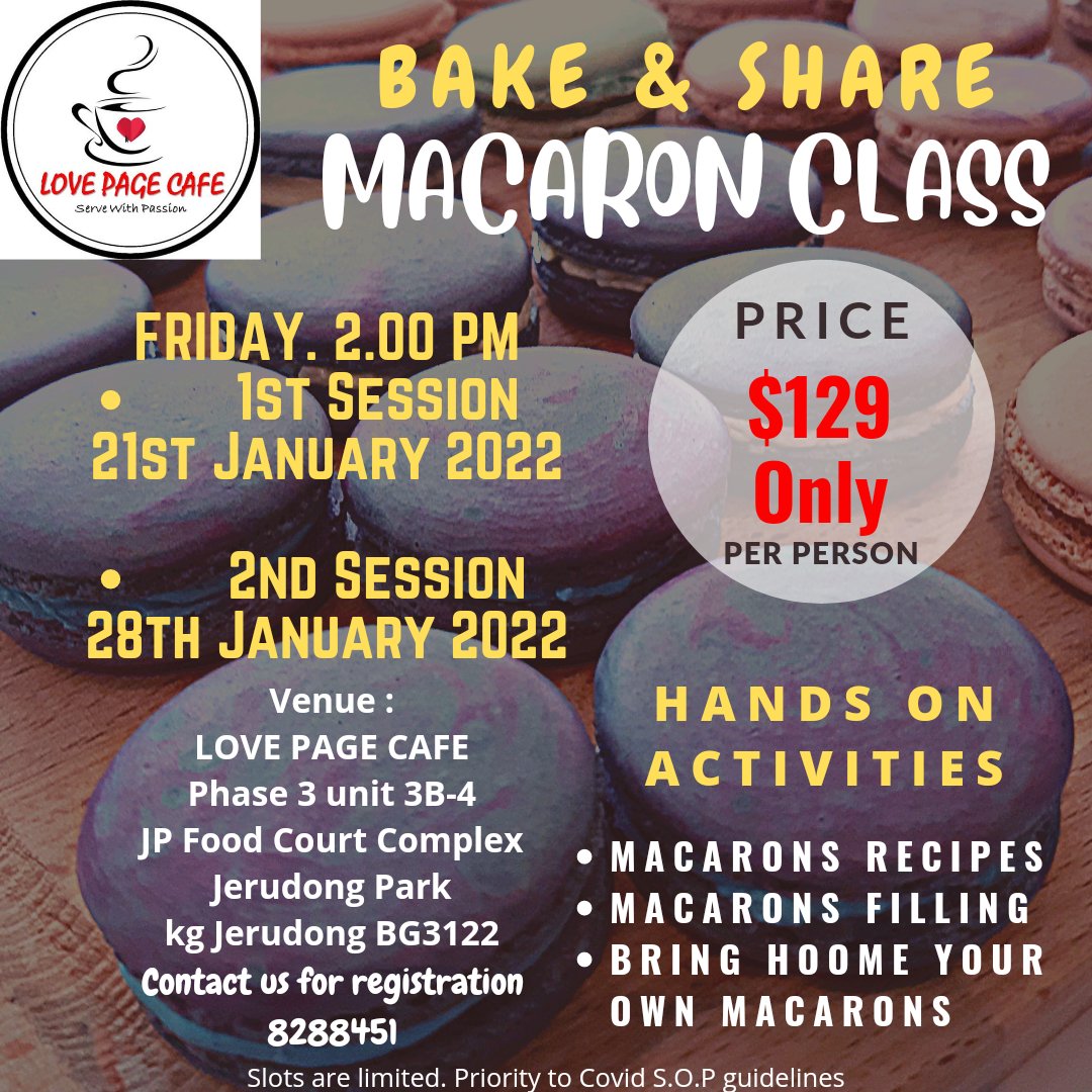 lovepagecafe's tweet image. Registration opens now!

Join our BAKE &amp;amp; SHARE Session and you can bring home your own MACARONS!

Slots are limited &amp;amp; we&apos;ll be following Covid 19 S.O.P.

Contact us for details at 8288451.

#lovepagecafe❤ #bakeandshare #macaronclass #bakingclass