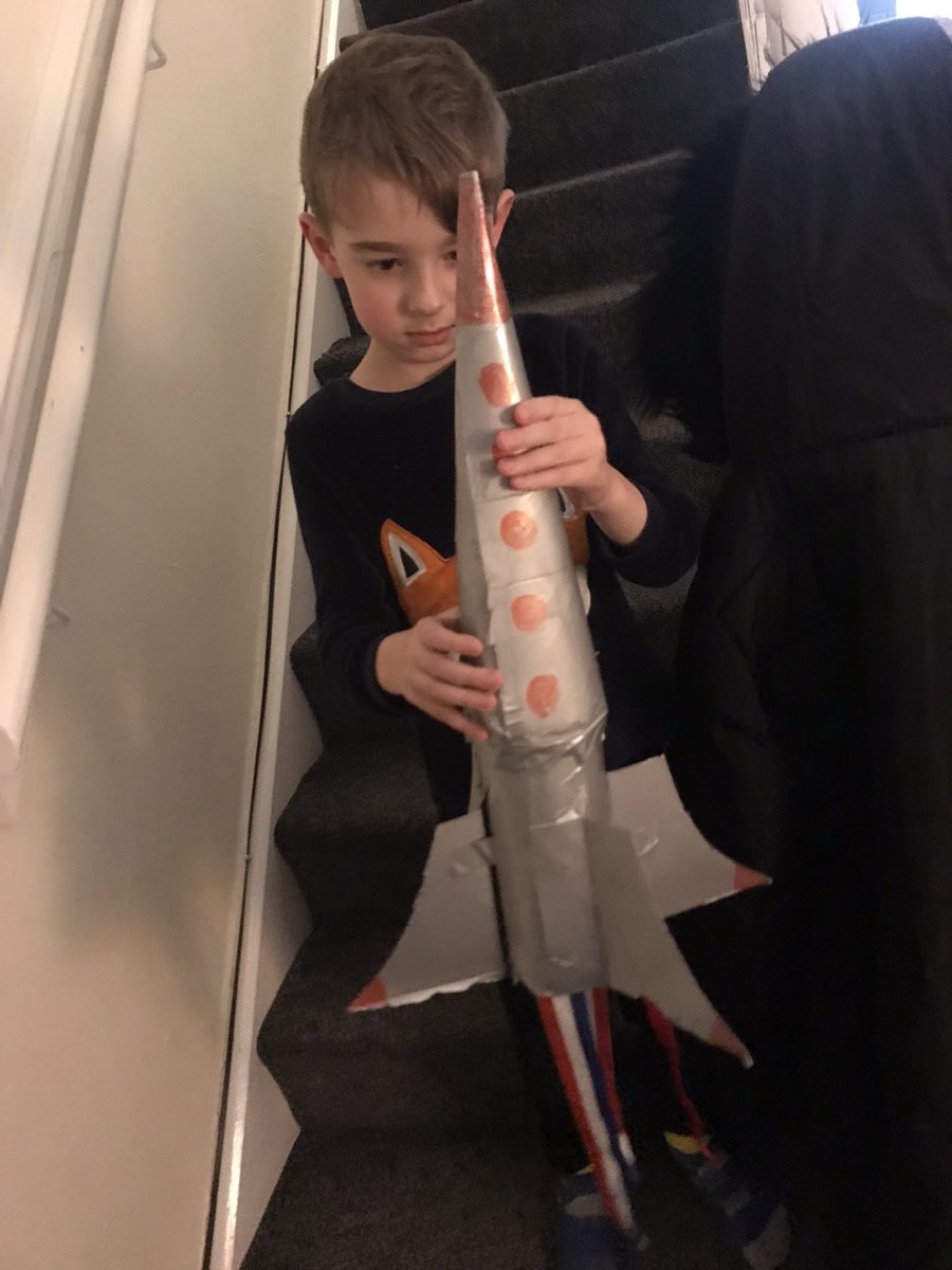 saz0945's tweet photo. @roalddahlclass Robbies rocket 🚀 he made over the weekend with his dad xx https://t.co/QF54vqL8AV