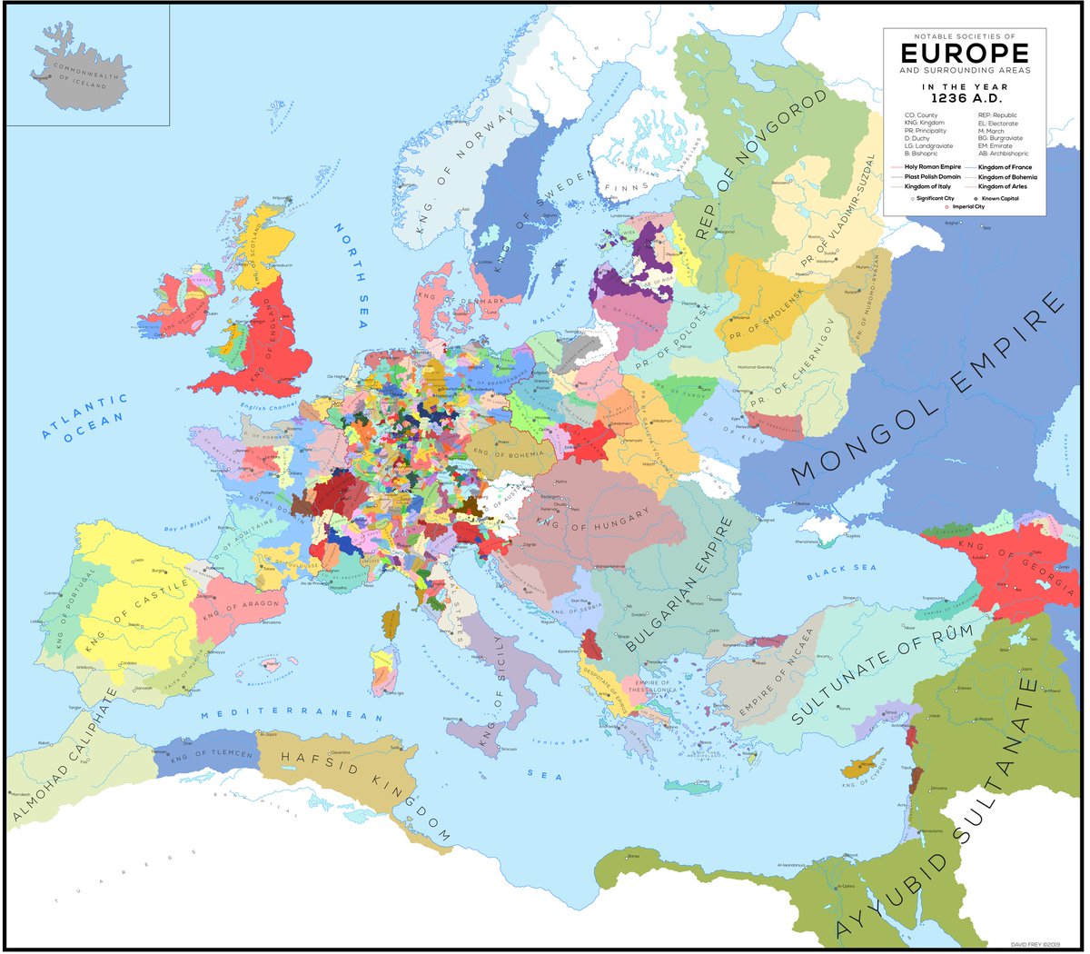 Detailed map of Europe in 1236 a.d.