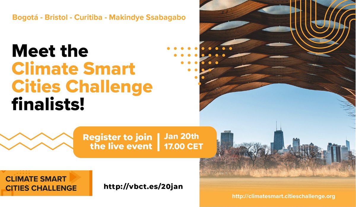 ViableCities's tweet photo. Finalists of the #ClimateSmartCitiesChallenge to be announced Jan 20 17:10 CET at https://t.co/wArNb6aATL. Viable Cities, @UNHABITAT, Sweden, cities &amp; corporations will work together for #ClimateAction &amp; winning teams will demonstrate new pathways to reduce #greenhouse #emissions https://t.co/PZci9IvwlB
