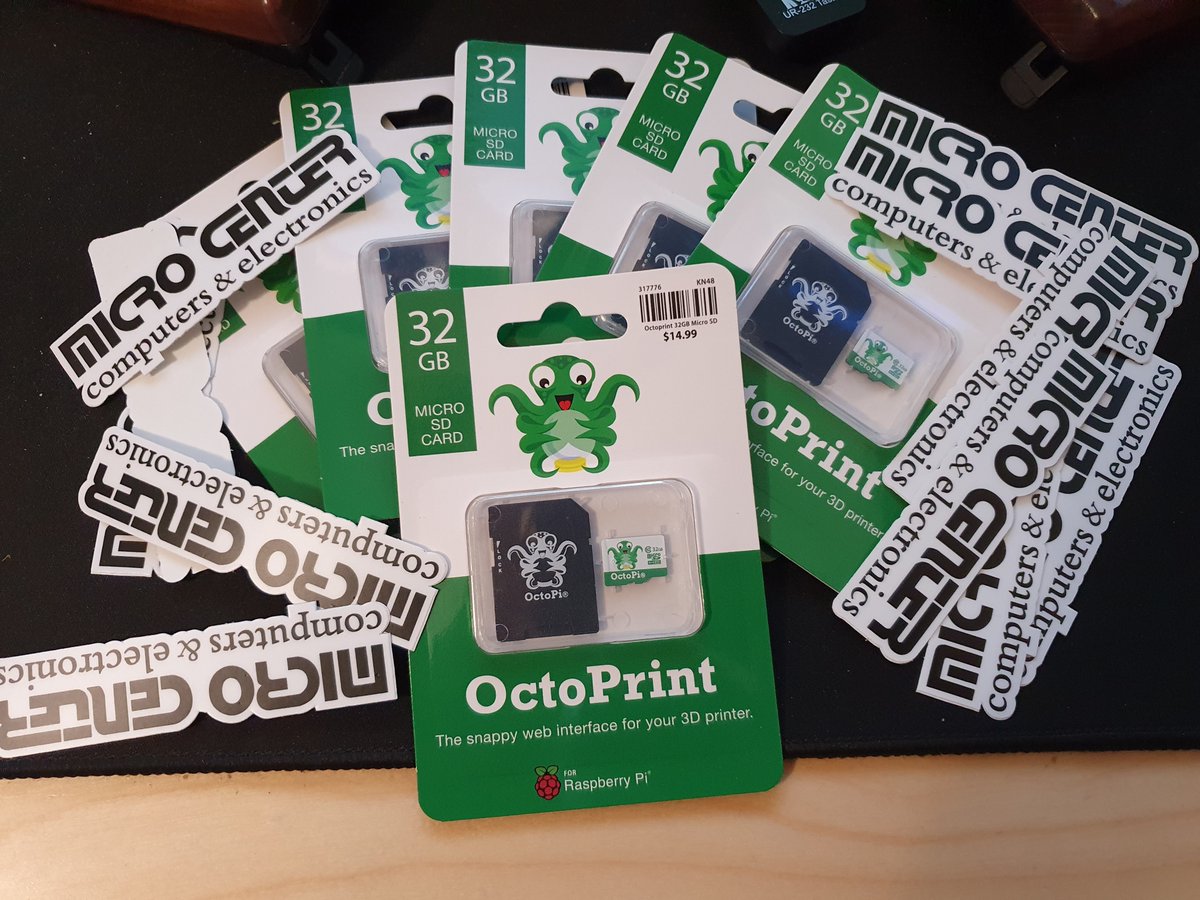 OctoPrint3D's tweet photo. If you live in the US, check out your local @microcenter for some nice OctoPrint SDs and - if you are lucky in the current shortage situation - also all-in-one kits! 

Every unit sold supports the project! https://t.co/xCpv31QdeT