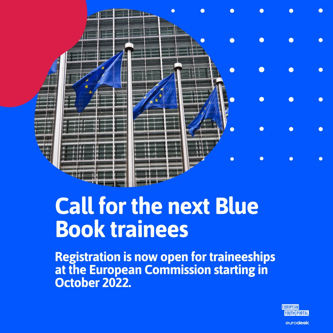 Eurodesk (@eurodesk) on Twitter photo Don't get overwhelmed by #BlueMonday! Rather become a #BlueBooke #trainee! 👀
Registration is now open for traineeships at the <a href="/EU_Commission/">European Commission</a> starting in October 2022 🗓️
👉 bit.ly/3nA5001
<a href="/EuropeanYouthEU/">European Youth ❤️🇪🇺</a> Don't get overwhelmed by #BlueMonday! Rather become a #BlueBooke #trainee! 👀
Registration is now open for traineeships at the <a href="/EU_Commission/">European Commission</a> starting in October 2022 🗓️
👉 bit.ly/3nA5001
<a href="/EuropeanYouthEU/">European Youth ❤️🇪🇺</a>