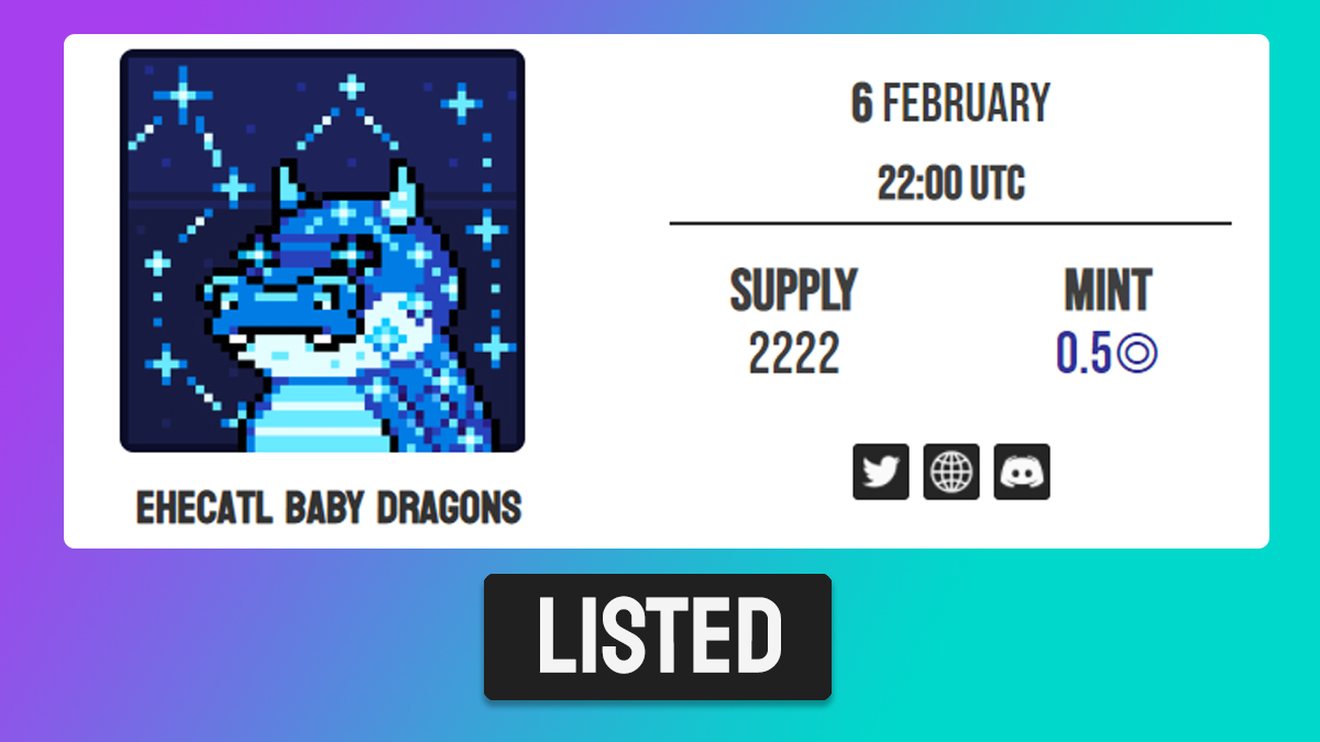 solanadrops_art's tweet photo. ✅Ehecatl Baby Dragons @EhecatlDragons are listed on https://t.co/iLo36D5AUV the best #SolanaNFT drop list.

Join their Discord:
👉https://t.co/Enxoah0uHq

🚨 Dropping on February 6 at 10PM UTC. https://t.co/srpPmBQd4m