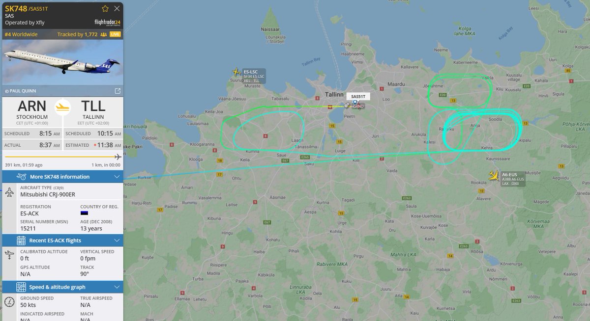 jacksontweetx's tweet image. Tänane Stockholm-Tallinn lend keerutas üle tunni aja, enne kui ilm lubas maanduda.
#sas #eetn #tallinnairport #crj900