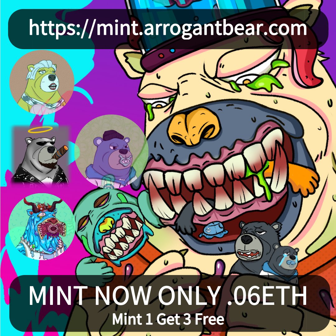 Arrogant_Bear's tweet photo. 🚀Arrogant Bear #NFTGiveaway 🚀
Mint 1 Get 3 Free 
https://t.co/fIQ16x7JQb

 🚀1⃣ WINNER
 🚀1⃣ #ArrogantBear NFT 
 🚀Win a Free #Airdrop Arrogant Bear NFT

Rules: 👇
✅ Like + RT 
✅ Follow @arrogant_bear
✅ Tag 3 friends

🛑 ENDS IN 5 DAYS 🛑

#NFT #NFTCommunity #NFTs #cryptoart https://t.co/AJj4gB4Hix